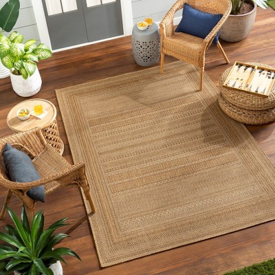 Fannie Beige and Brown Stripe Stain-Resistant Area Rug 6'7" x 9'