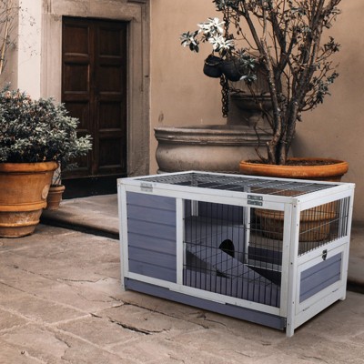 Bencmate Wooden Rabbit Hutch Indoor Bunny House for Small Animals with Put Out Tray,Gray, (35.5"*21"*21")