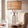 Franklin Iron Works Industrial Table Lamp 28 3/4" Tall with USB Dimmer Bronze Metal Outer Burlap Inner Drum Shade for Bedroom Living Room Home Bedside - 2 of 4