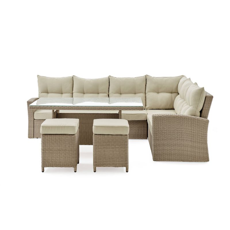Canaan 4pc All Weather Wicker Outdoor Deep Seat Dining Sectional Set Cream - Alaterre Furniture, 3 of 7