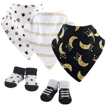 Yoga Sprout Baby Cotton Bandana Bibs and Socks 5pk, Metallic Moon, One Size