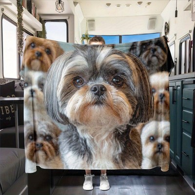 Shih Tzu Pattern Soft Flannel Car Nap Blanket, Perfect for All Seasons, Ideal Christmas and Birthday Gift.