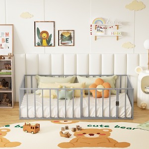 Montessori Bed Metal Floor Platform Frame with Safety Guardrails Fence Easy Assembly for Bedroom - 1 of 4