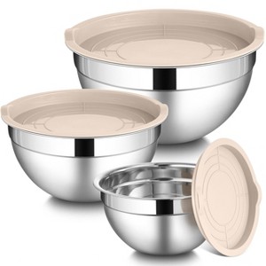 Itopfox Stainless Steel Mixing Bowls with Airtight Lids, 3-Piece Set for Prepping, Cooking, Storage, Serving, Freezer & Dishwasher Safe - 1 of 4