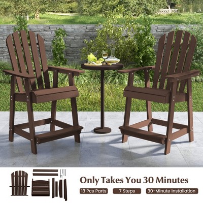 Brown HDPE Tall Bar Stools with Armrests and Footrests, Set of 2