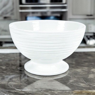 White Ridged Ceramic Footed Serving Bowl, 5.5 Inch