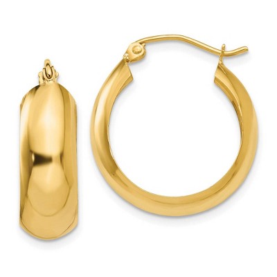 Black Bow Jewelry 7mm x 21mm 14k Yellow Gold Half Round Open Back Hoop Earrings