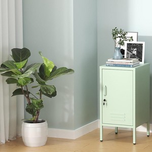 Acekool Lockable Metal End Table with Single Door, 2 Adjustable Shelves, Modern Minimalist Storage Cabinet for Bedroom and Living Room, Pink - 1 of 4