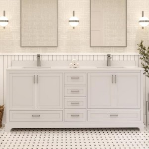 Maya Solid Wood Bathroom Vanity with Quartz Countertop – Handcrafted Luxury Vanity for Modern Homes - 1 of 4
