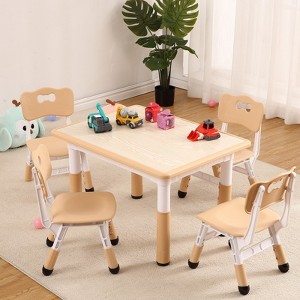 Kids Table and Chairs Set, Toddler Height Adjustable Desk with Graffiti Desktop, 4 Seats - 1 of 4