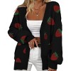 Coolmee Women's Casual Cardigan Sweater Strawberry Floral Print Long Sleeve Open Front Knit Tops with Pockets - 2 of 3