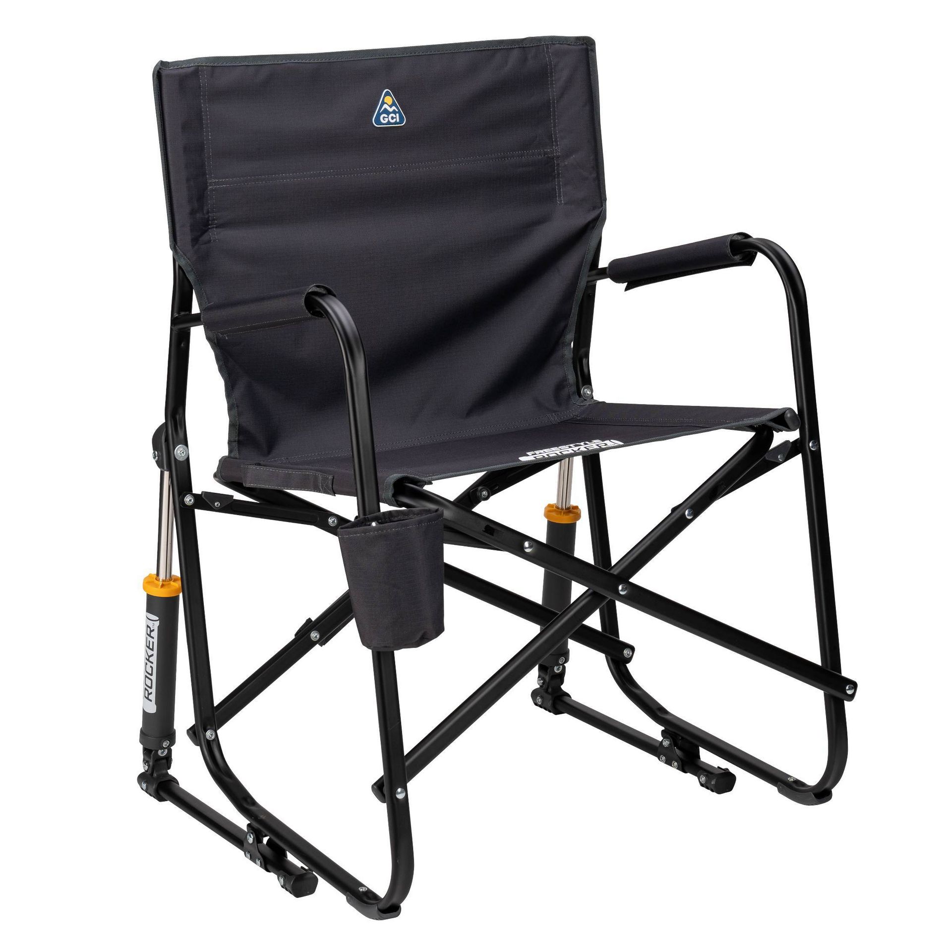 GCI Outdoor Freestyle Rocker Foldable Rocking Camp Chair - Dark Charcoal: Steel Frame, 250lb Capacity