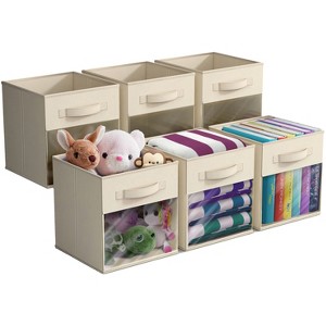 Sorbus 11 Inch 6 Pack Collapsible Fabric Storage Bins with Clear Window - for Organizing Clothes, Toys, Books, Shelves, Closets & more - 1 of 4