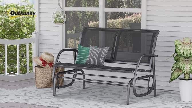 Outsunny 2-Person Outdoor Glider Bench, Patio Double Swing Rocking Chair Loveseat w/Powder Coated Steel Frame for Backyard Garden, 2 of 12, play video