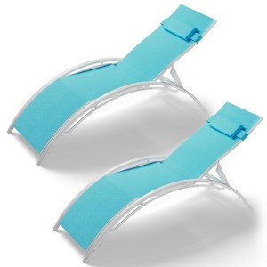 Aluminum Alloy Sun Lounger Set of 2 - Adjustable Outdoor Lounge Chairs for Pool, Beach & Patio (Blue) - 1 of 4