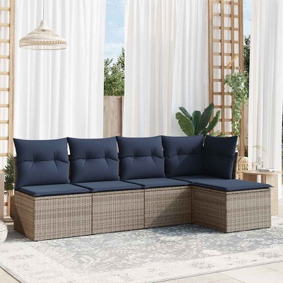 vidaXL Garden Sofa Set Black PE rattan 5 Piece Modular Garden Sofa Set