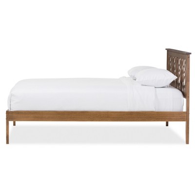 Trina Queen-Size Walnut Wood Platform Bed with Tree Branch Inspired Headboard