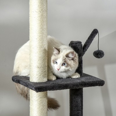 Dark Gray Sisal Multi-Level Cat Tree with Hammock and Scratching Post