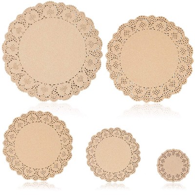 Juvale 250pcs Brown Disposable Round Paper Doilies Lace for Art Craft Assorted for Party Décor