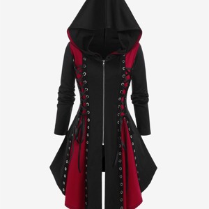 Clearlove Women's Halloween Hooded Color-Block Midi Dress Zip-Front Festive Costume Dress with Asymmetric Hem - 1 of 4