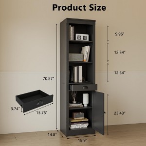 71" Tall Bookcase with Cabinet, 3 Tier Wood Open Bookcase with Adjustable Shelves, Large Display Storage Shelf, Standing Shelving Unit for Home - 1 of 4