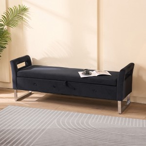Mlmh & Kngwa 67.9"W Modern Storage Bench,Velvet Entryway End of Bed Bench with Metal Legs - 1 of 4