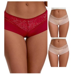 INSPIRE CHIC Women's Lace Ice Silk Hollow Out Mid Rise Comfort Boyshorts  Briefs 3 Packs - 1 of 4