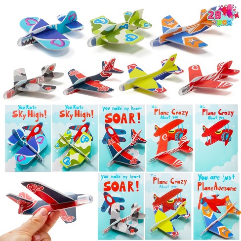 Joyfy 28 Packs Kids Valentines Cards With Foam Airplanes-Classroom Exchange Gifts - image 1 of 4