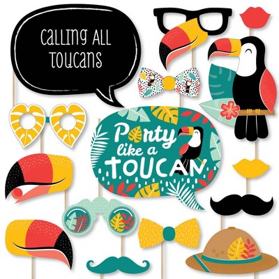 Big Dot of Happiness Calling All Toucans - Tropical Bird Baby Shower or Birthday Party Photo Booth Props Kit - 20 Count