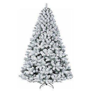 Hykolity 6.5'/7.5'/9' Snow Flocked Artificial Christmas Tree with Pine Cones, Metal Stand and Hinged Branches - 1 of 4