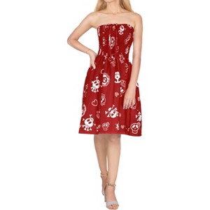 LA LEELA Women's Pirates Party Halter Caribbean Pirate knee Length Dress Flowy Elastic Tube Top Dresses for Women One Size Cherry, Skull - 1 of 4