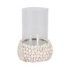 Coastal Shell & Glass Pillar Candle Holder - Handmade Nautical Decorative Centerpiece for Home, Office, Bedroom, or Living Room - 12" White - 3 of 4