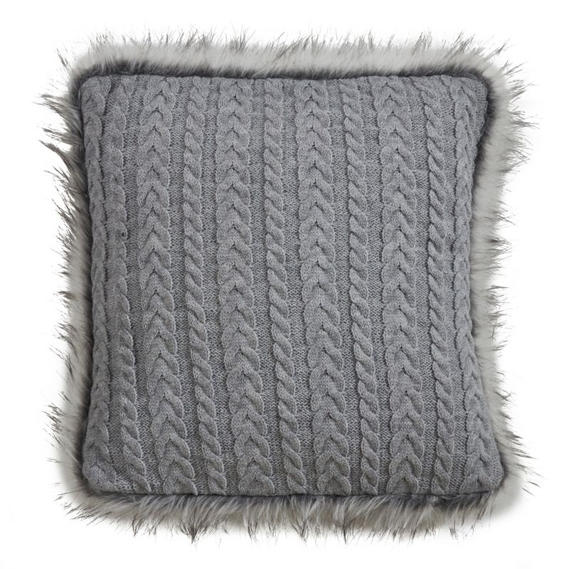 Saro Lifestyle Faux Fur Trim Button Knit Poly Filled Pillow, 2 of 3