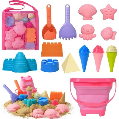 Probe Hues Collapsible Beach Toys Sand Bucket Shovels Molds Mesh Bag for Kids