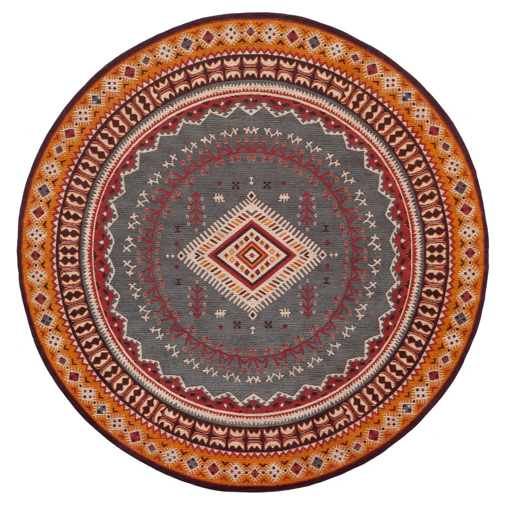 Slate/Mustard Geometric Design Loomed Round Area Rug 6' - Safavieh