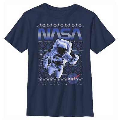 Boy's Nasa Ugly Christmas Astronaut Print T-shirt - Navy Blue - Medium ...