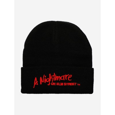 A Nightmare On Elm Street Embroidered Logo Black Ribbed Knit Beanie