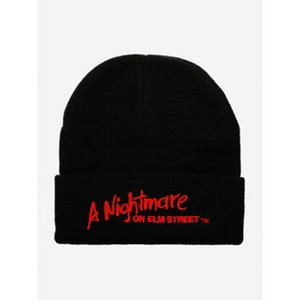 A Nightmare On Elm Street Embroidered Logo Black Ribbed Knit Beanie - 1 of 3