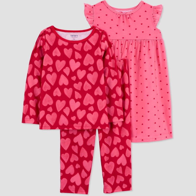 Carter&#39;s Just One You&#174; Toddler Girls&#39; Polka Dots &#38; Heart Printed Pajama Set - Red/Pink, 1 of 5