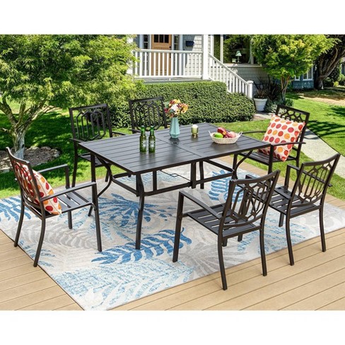 7pc Outdoor Rectangular Table 6 Chairs with Diamondback Design Black Captiva Designs