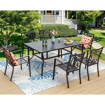 7pc Outdoor Rectangular Table & 6 Chairs with Diamondback Design - Black - Captiva Designs