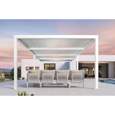 PURPLE LEAF Outdoor Louvered Pergola Aluminum Gazebo Modern White Patio Metal Pergola with Adjustable Rainproof Hardtop for Garden Lawns Yard