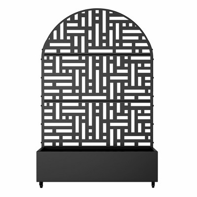 Lirago Metal Planter Box privacy screen Garden Bed with Trellis and Wheels - Black-6 ft. H x 4 ft. W