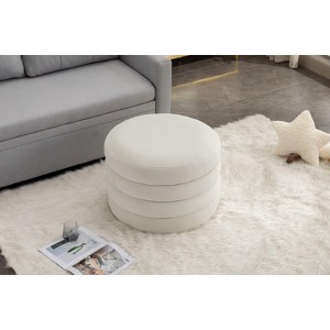 CAVINAS Round Storage Ottoman Boucle Fabric Vanity Stool Upholstered Foot Stool with Reversible Cover Plate for Living Room, Entryway - 1 of 4