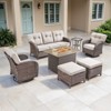 Belord Outdoor Wicker Patio Furniture Set with 41" Propane Fire Pit Table, Swivel Patio Chairs Set with Sofa Couch, Fire Pit Table and Ottoman - 3 of 4