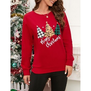 Christmas Sweatshirt for Women Long Sleeve Crewneck Xmas Plaid Tree Graphic Funny Holiday Blouse Tops - 1 of 4