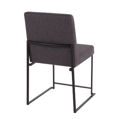 Set of 2 Charcoal Fabric and Black Steel High Back Dining Chairs