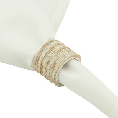 White Ribbed Wood Napkin Rings Set of 4