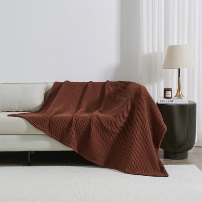 Twin Size Cacao Brown Cotton Waffle Weave Blanket