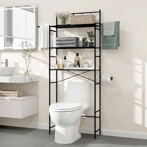 3 - Tier Over Toilet Storage Rack Freestanding Bathroom Shelves Organizer with Hooks and Toilet Paper Holder Space Saver Metal - 1 of 4
